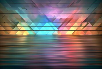 dynamic vivid colors 3d mock up stage, showcasing Triangle shape and line with wavy and gradient...