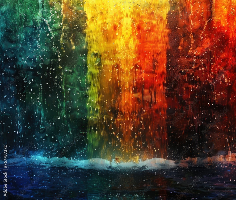 Poster Abstract luminous water and color interaction - This image shows an intriguing play of light, color, and water, resulting in a striking abstract visual effect