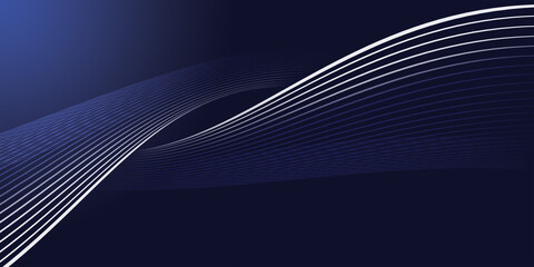 Design elements with wavy lines and glowing, glittering lines that move softly. Dark blue gradient backdrop modern style future technology concept