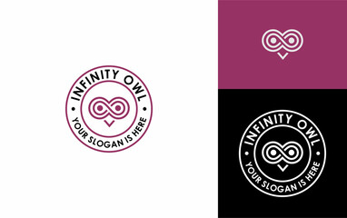 infinity owl eyes line art logo design vector illustration