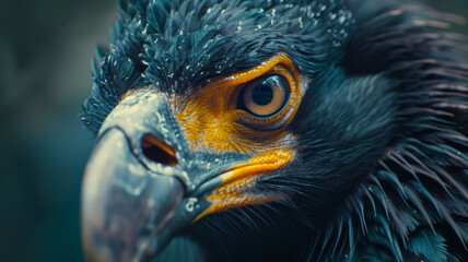 Fototapeta premium Intense gaze of a majestic bird of prey with striking yellow eyes.