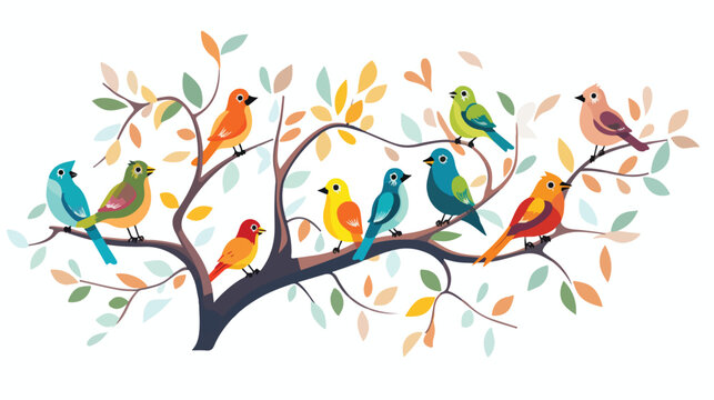 Vector illustration of funny birds sitting in the tree