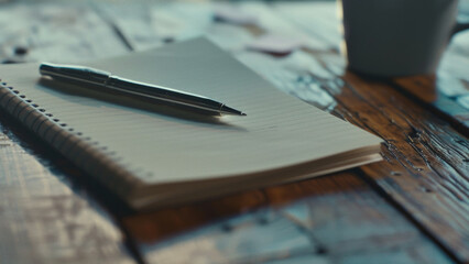 A contemplative mood with a pen resting on a spiral notebook beside a coffee cup.