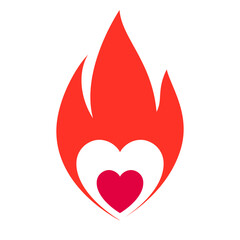 Fire flame, hot heart symbol, vector illustration. - 767788617