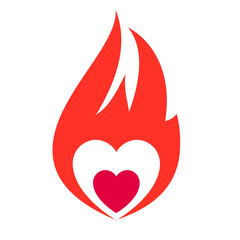 Fire flame, hot heart symbol, vector illustration. - 767788634