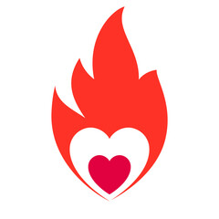 Fire flame, hot heart symbol, vector illustration. - 767788638