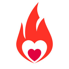 Fire flame, hot heart symbol, vector illustration. - 767788642
