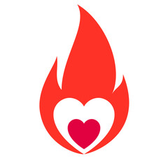 Fire flame, hot heart symbol, vector illustration. - 767788644