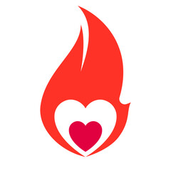 Fire flame, hot heart symbol, vector illustration. - 767788645