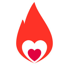 Fire flame, hot heart symbol, vector illustration.