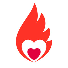 Fire flame, hot heart symbol, vector illustration. - 767788652