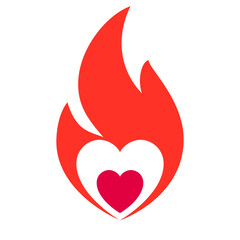 Fire flame, hot heart symbol, vector illustration. - 767788658