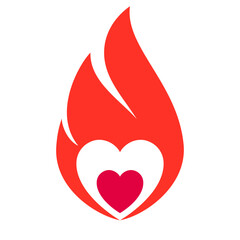 Fire flame, hot heart symbol, vector illustration. - 767788659