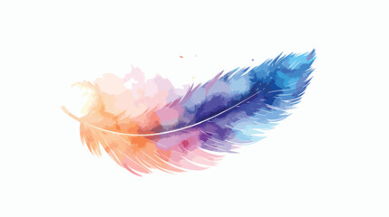 Watercolor feather on white Flat vector isolated on white