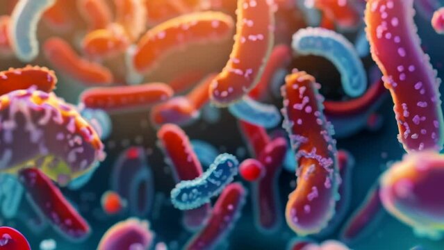 Microscopic view of bacteria, viruses, and microbes