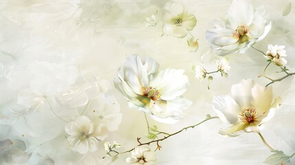 Naklejka na ściany i meble Watercolor White Flowers Digital Paper Hand