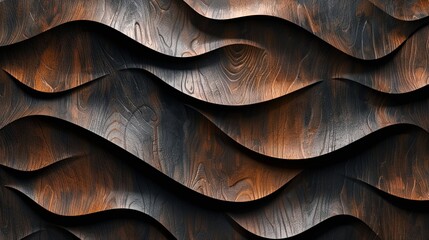 Wood art background Abstract closeup of detailed organic black brown wooden waving waves wall texture banner wall, overlapping layers Dark wood texture background surface with old natural pattern - obrazy, fototapety, plakaty