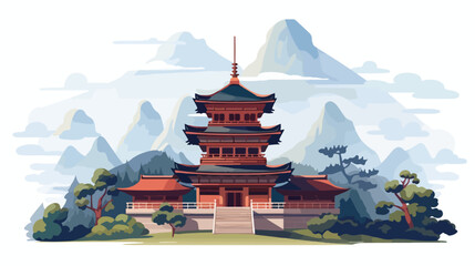 Obraz premium Zen buddhist temple in the mountains Flat vector 