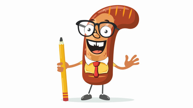 A brainy student grilled sausage cartoon character 