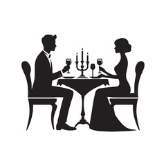 Vector Romantic Couple Dinner Silhouette: Intimate Dining Scene with Lovebirds- Couple dinner vector stock.