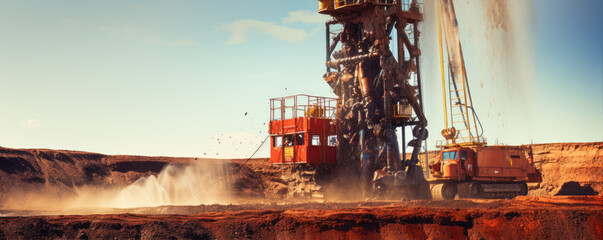 Drilling rig or well drilling technology . Modern huge equipment for drilling.