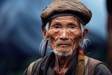 Portrait of elderly himalayan tribesman - obrazy, fototapety, plakaty