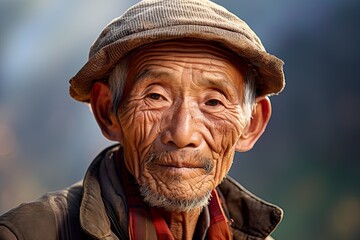 Portrait of elderly himalayan tribesman - obrazy, fototapety, plakaty