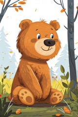 Cute Cartoon Bear in natural colors
