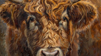Naklejka premium scottish highland cow beautiful animal trendy close upof the head