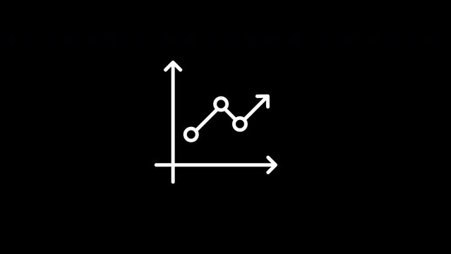 animation graph line icon. Icon depicting a line graph with three data points connected by line segments. The graph has horizontal and vertical axes with arrows indicating positive direction