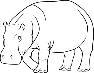 hippopotamus, hand drawn vector illustration, outline drawing. Coloring book page