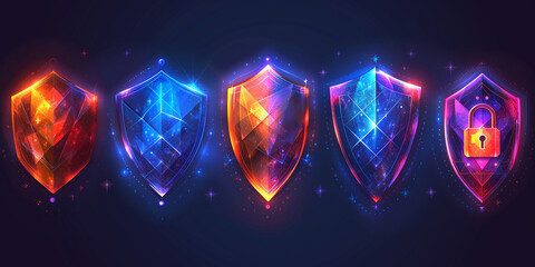 Set of security shield icons. Protect shield signs.  - obrazy, fototapety, plakaty