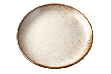 Elegant Contrast: White Plate With Brown Rim. On a White or Clear Surface PNG Transparent Background.