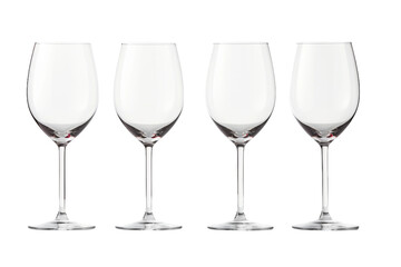 Symphony of Glass: Four Wine Glasses Aligned. On a White or Clear Surface PNG Transparent Background. - obrazy, fototapety, plakaty