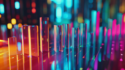 A futuristic 3D rendering of colorful, glowing neon cityscape.