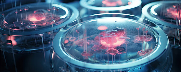 Fertilized egg cell in laboratory advanced research.