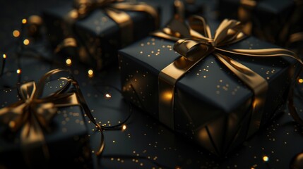 Luxurious Black Gift Boxes - Elegant black gift boxes for a sophisticated holiday season. - Powered by Adobe
