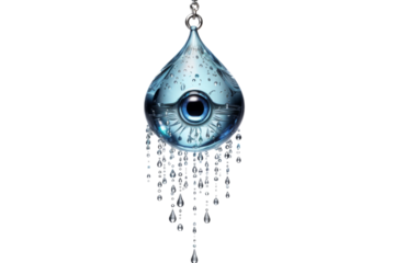 Malevolent Water Droplet: An Evil Eye Suspended in Time. On a White or Clear Surface PNG Transparent Background.