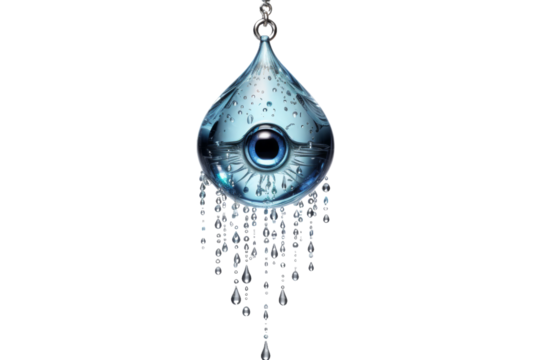 Malevolent Water Droplet: An Evil Eye Suspended in Time. On a White or Clear Surface PNG Transparent Background.