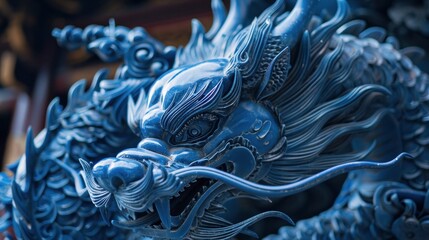 Chinese New Year auspiciousness. Majestic blue dragon exudes prosperity for festivities.