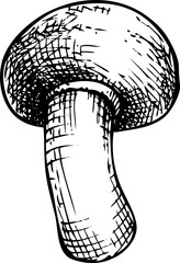 Hand-drawn champignon mushroom sketch. Autumn forest plant  vector illustration in vinatge style - 767793650
