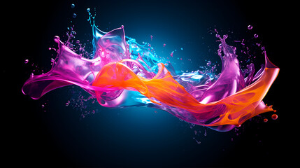 Obraz na płótnie Canvas Vibrant rainbow colored liquid splashes into body of water