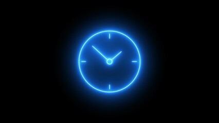 Abstract glowing neon analog clock on black background. Clock, any time neon sign. Abstract bright neon clock black background.