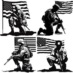 Kneeling Soldier American Flag Silhouette: Patriotic Military Tribute