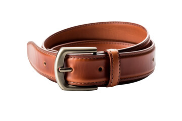 Elegance in Leather: Brown Belt With Metal Buckle. On a White or Clear Surface PNG Transparent Background.