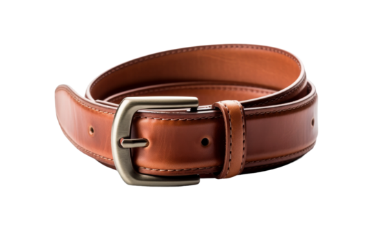 Elegance in Leather: Brown Belt With Metal Buckle. On a White or Clear Surface PNG Transparent Background.