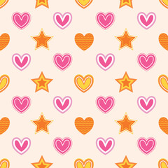Pink heart and star seamless pattern background for wrapping and wallpaper