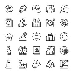 Ramadan Line Icon Set. Vector Illustration.