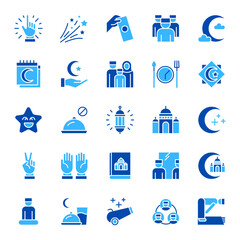 Ramadan Solid Color Icon Set. Vector Illustration.