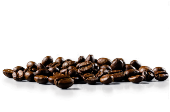 Roasted coffee beans on an isolated transparent background